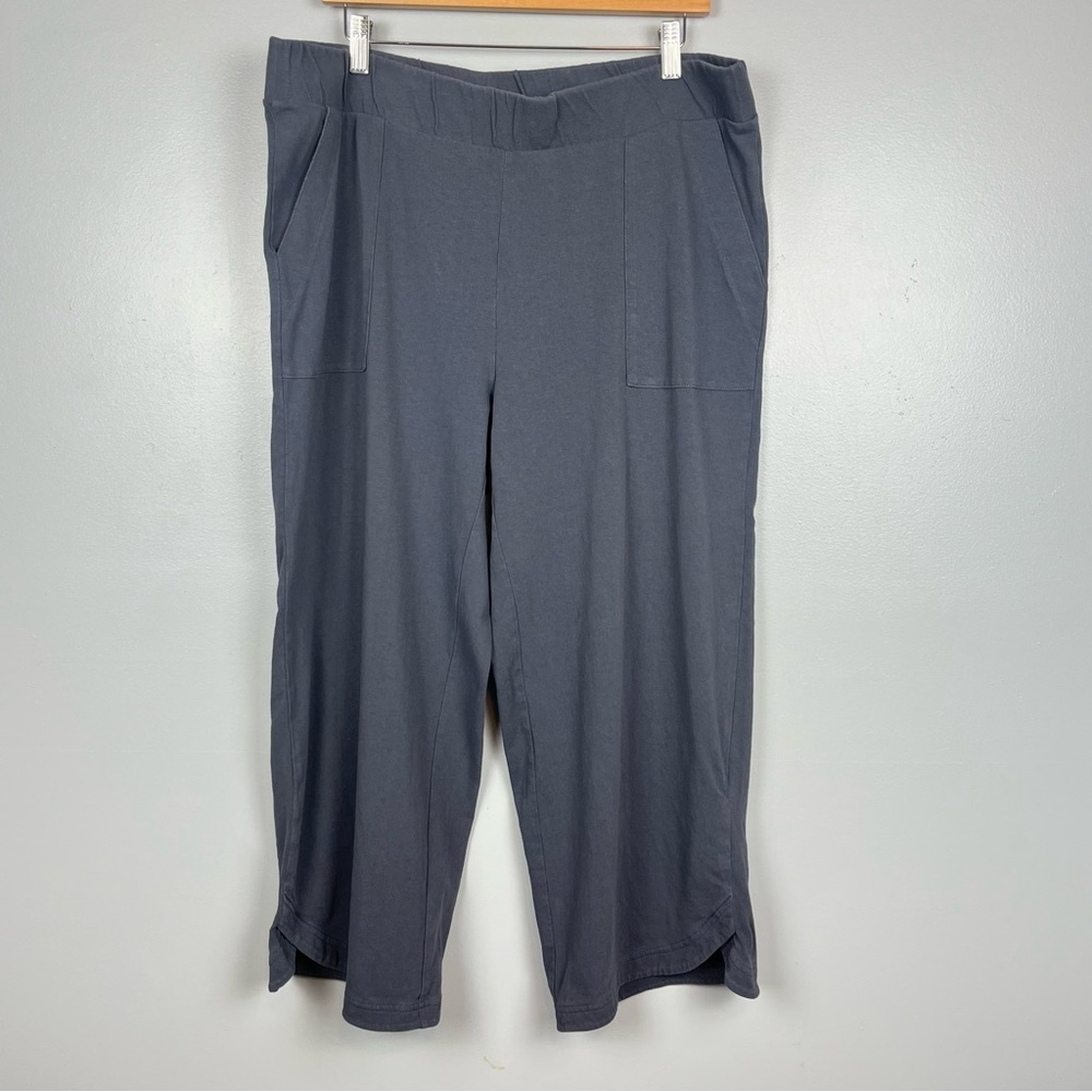 J.Jill PureJill gray cotton linen blend pull on cropped pants, large.